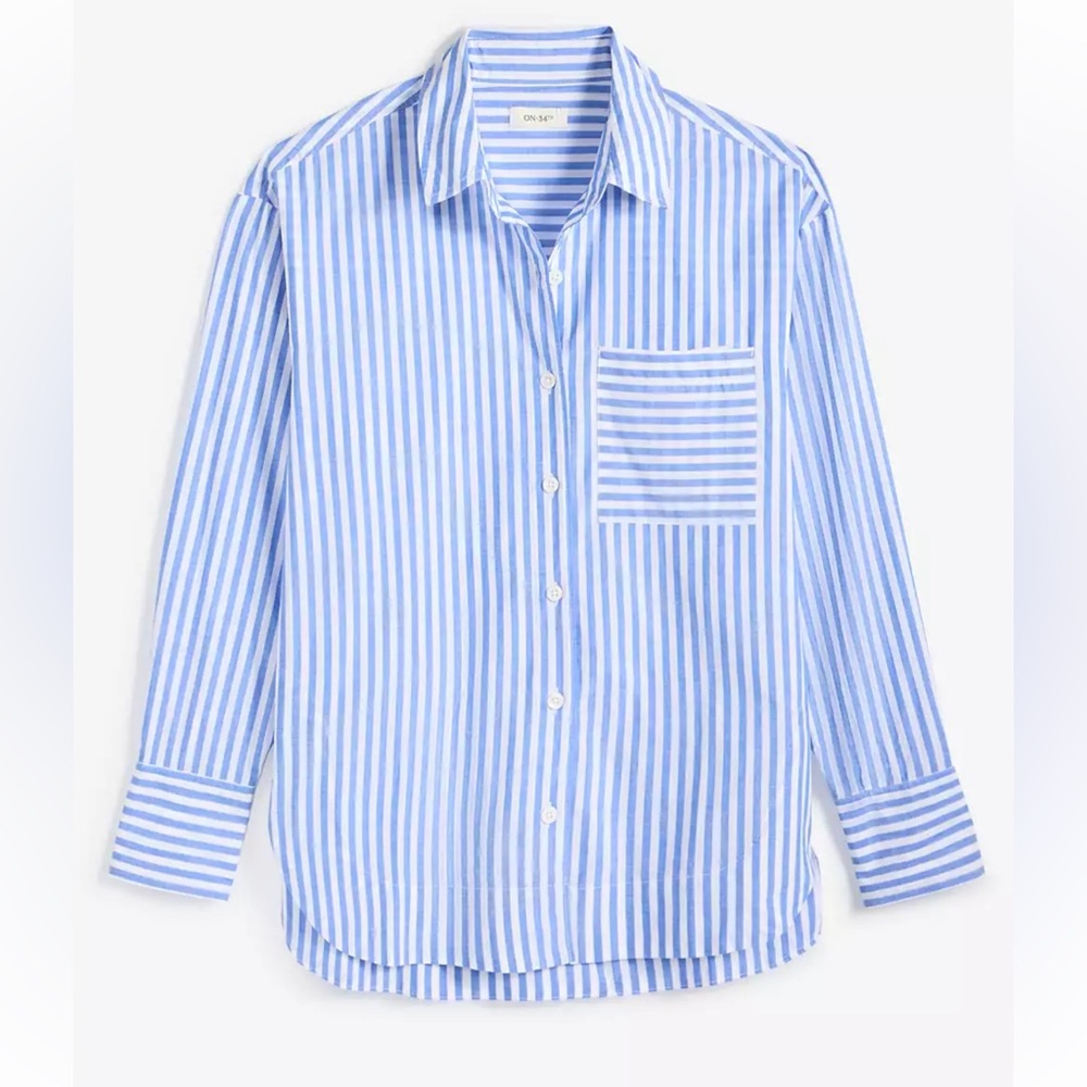 Blue White Stripe Button Down Shirt NWT XS | Workwear Capsule Wardrobe